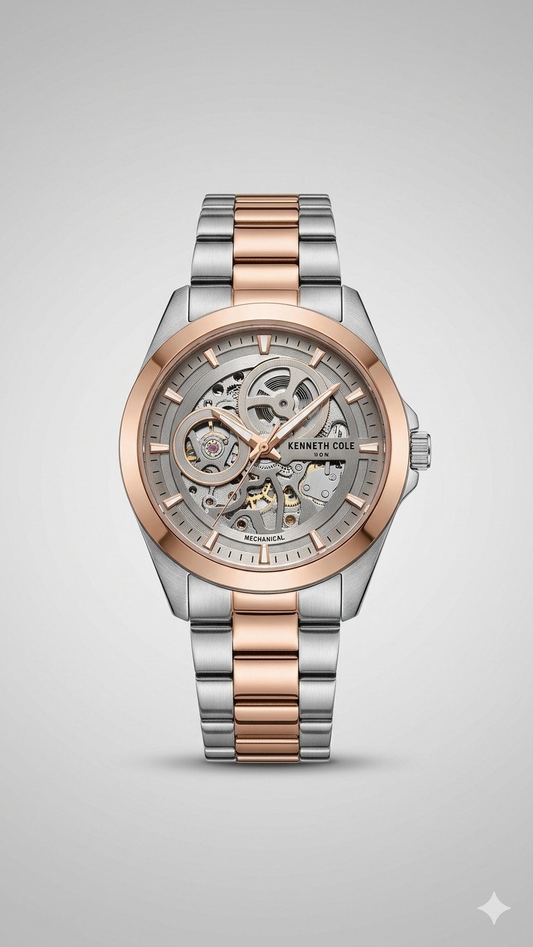 Kenneth Cole New York Men's Two-Tone (Rose Gold and Silver) Mechanical Skeleton with Power Reserve Watch