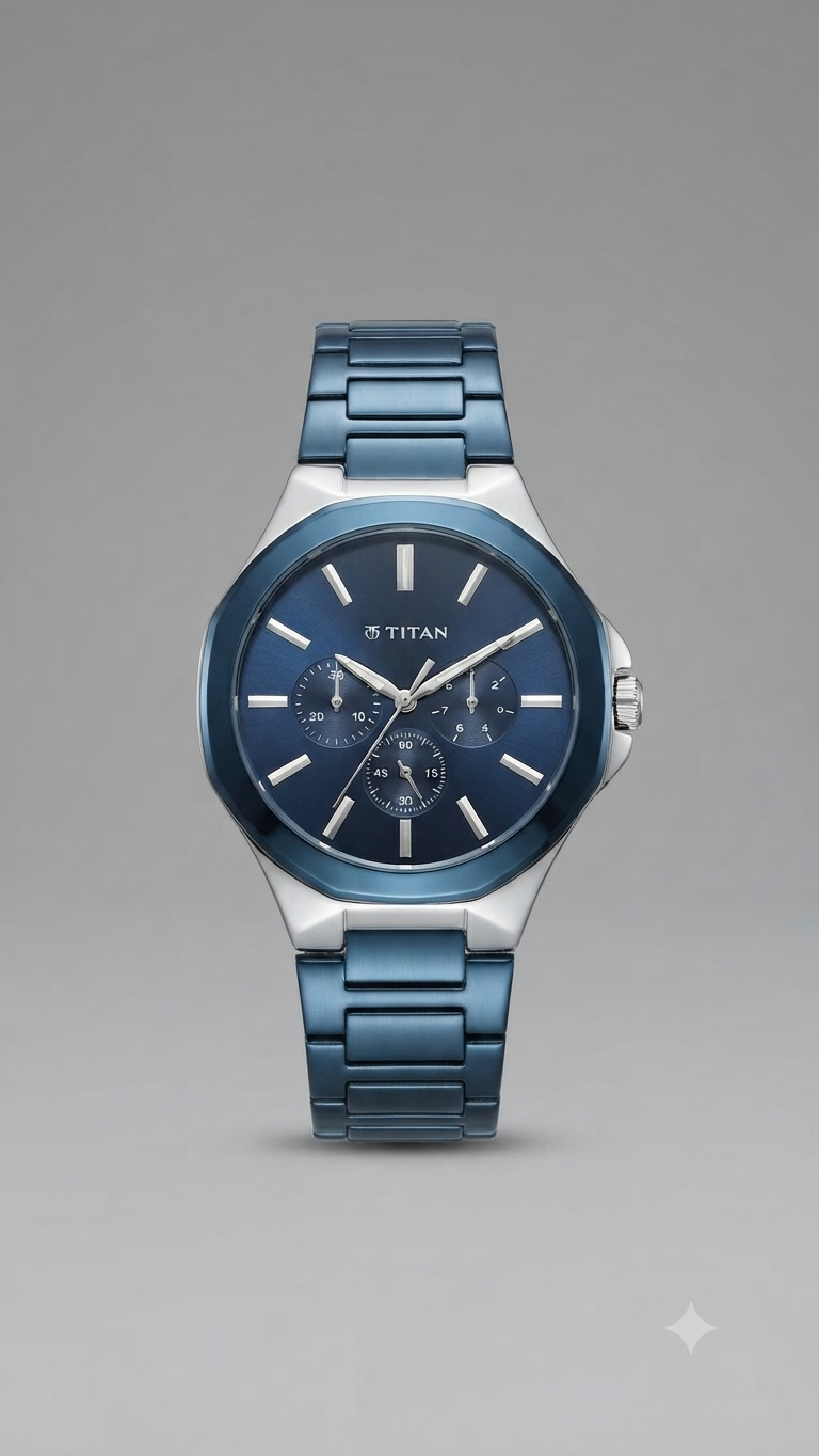 Titan Chronograph Watch (Blue and Silver Edition)