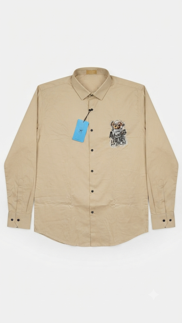 Beige Teddy Bear Back-Print Shirt