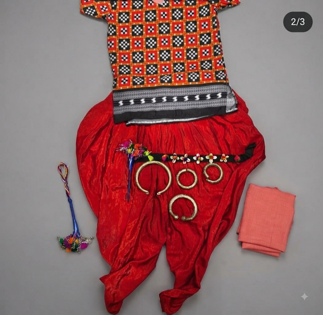 Traditional Bandhani and Dhoti Cultural Rental Set