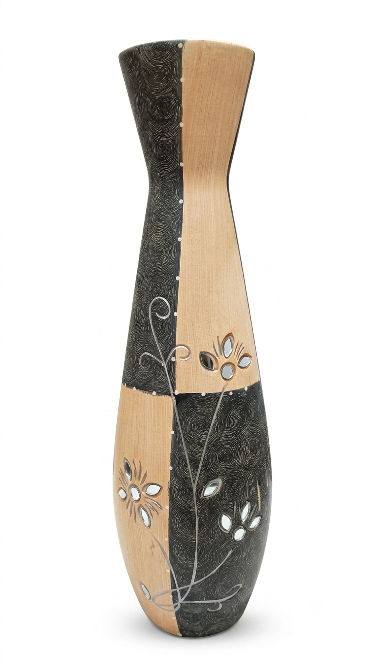Dual-Tone Geometric Mirror-Work Floor Vase