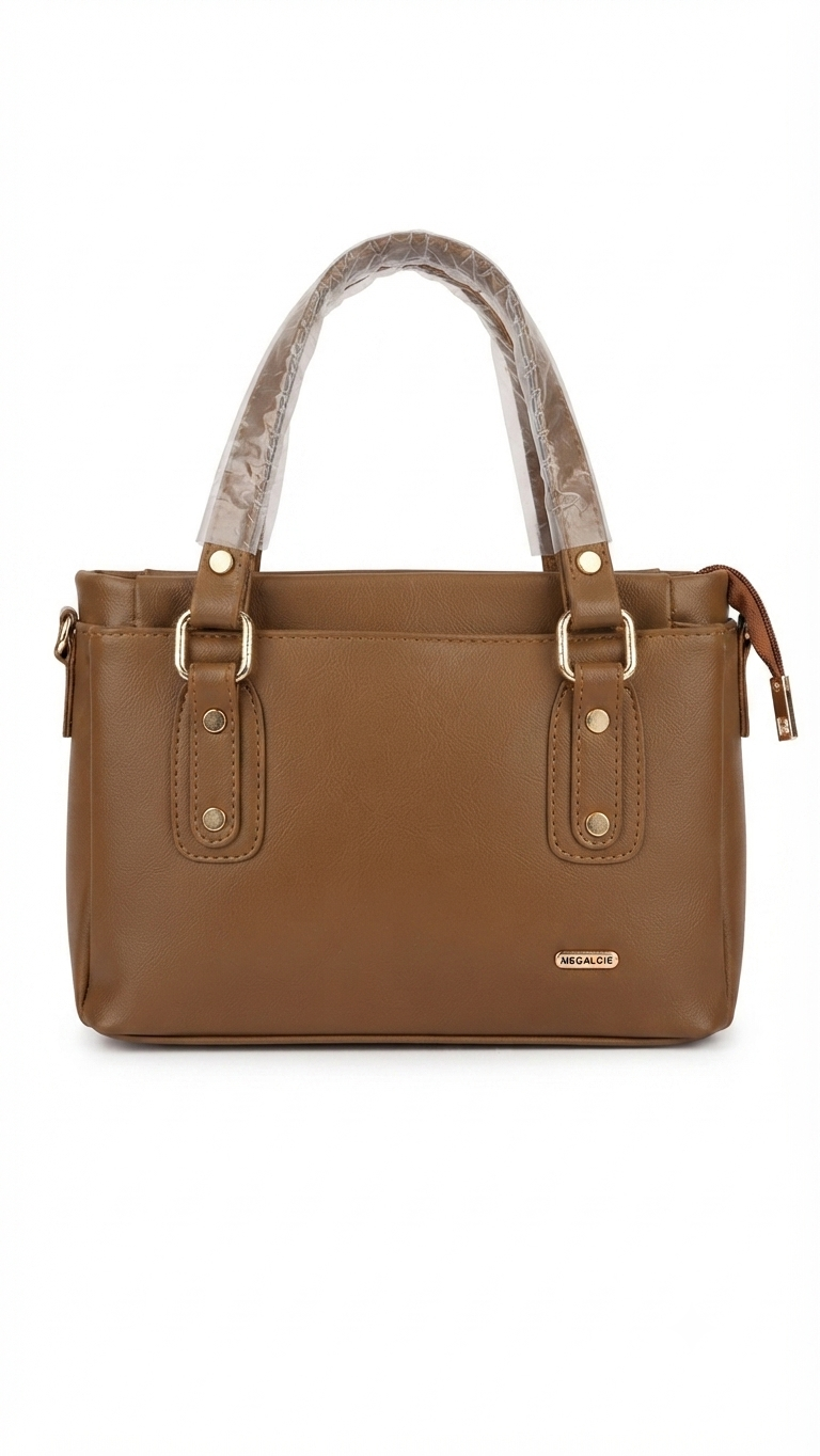 AISGALCIE Women's Tan Faux Leather Structured Satchel Handbag
