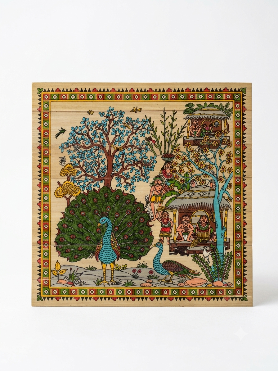 Traditional Madhubani Folk Art – Nature and Village Harmony