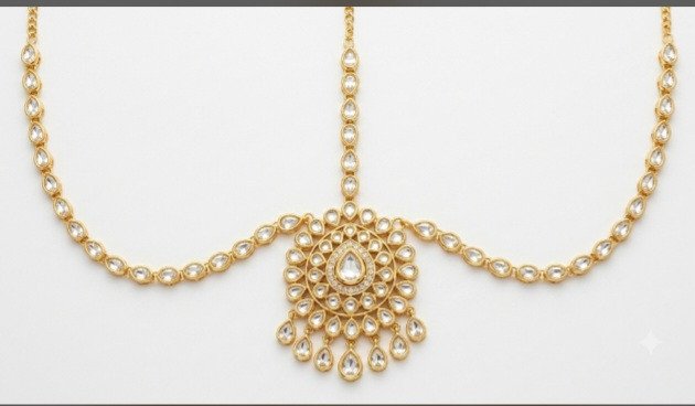 Elegant Gold-Plated Kundan and Stone Matha Patti