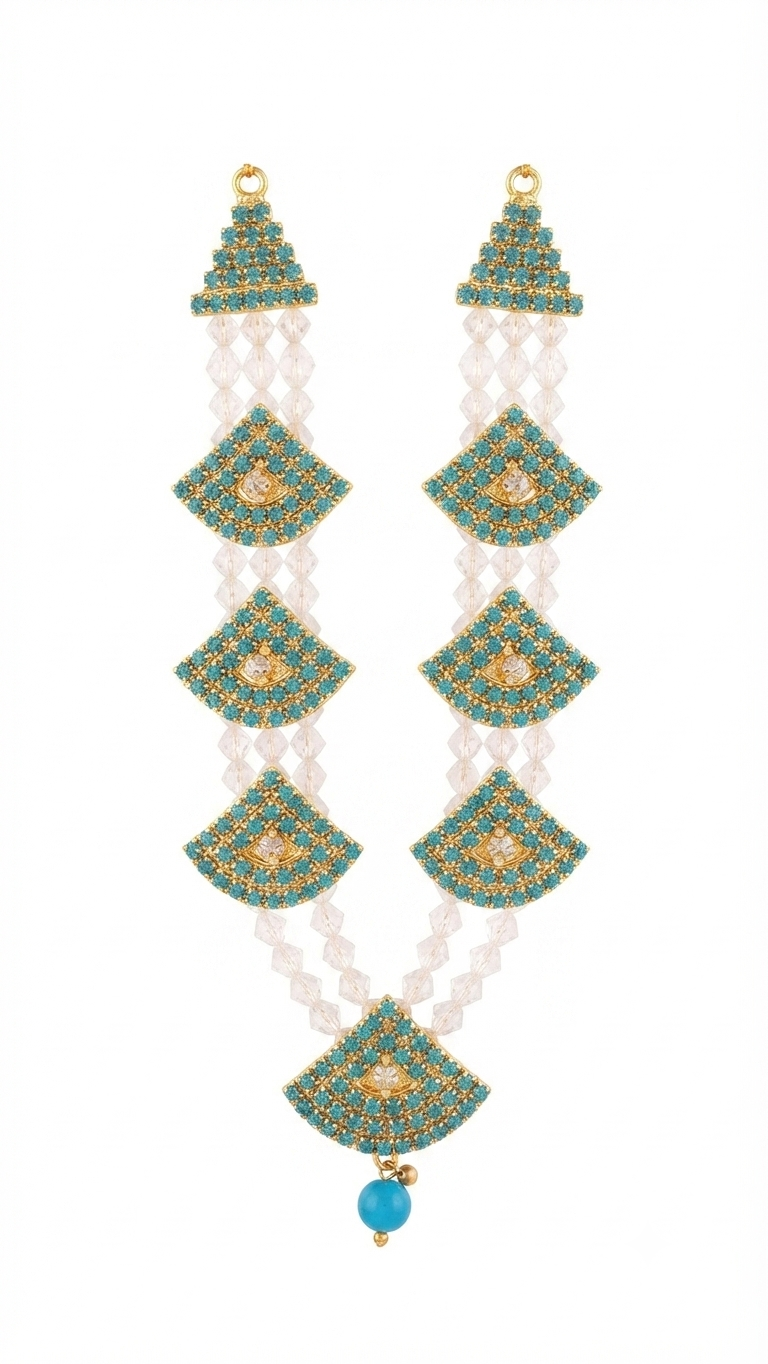 Embellished Fan-Motif Beaded Necklace / Deity Mala