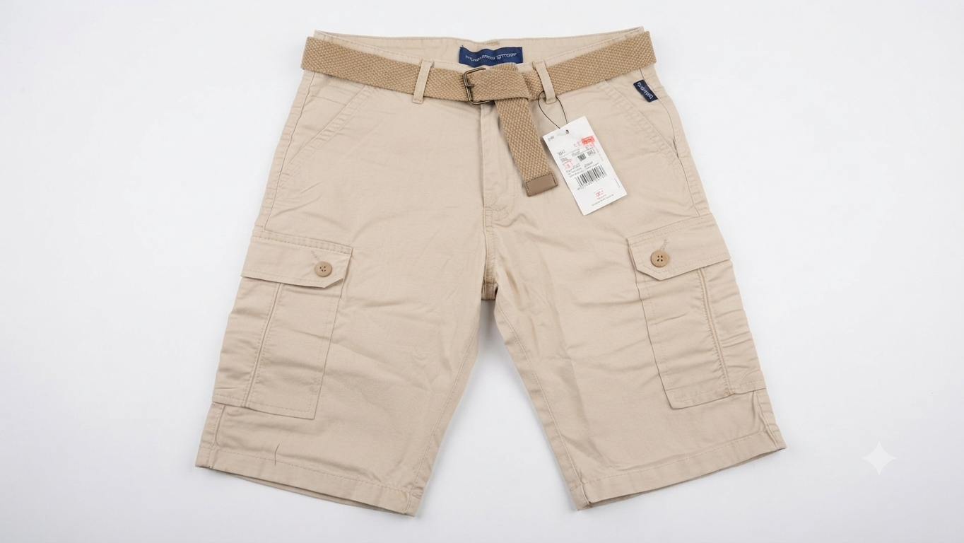 Belted Beige Cargo Shorts