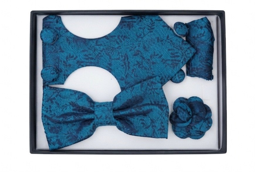 Teal Floral Pattern Formal Accessory Set
