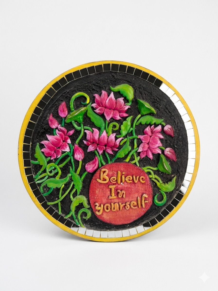 Motivational "Believe In Yourself" Decorative Wall Plaque with Floral Relief