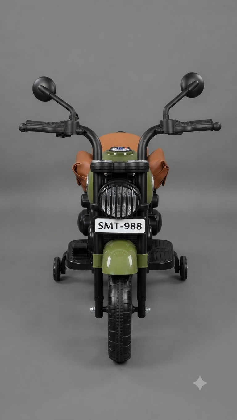 SMT-988" Vintage-Style Military Green Kids' Ride-On Motorcycle