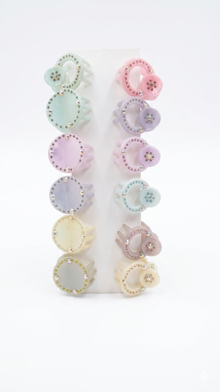Decorative Crystal-Embellished Pastel Hair Claws