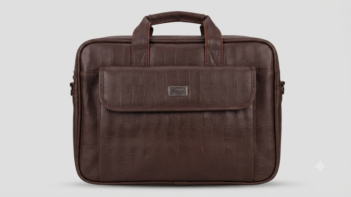 Brown Croc-Embossed Leather Briefcase