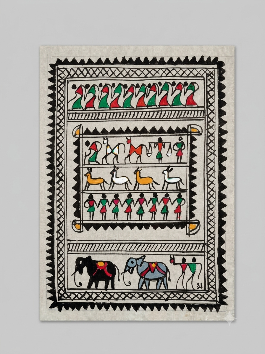 Traditional Warli Tribal Folk Art Painting