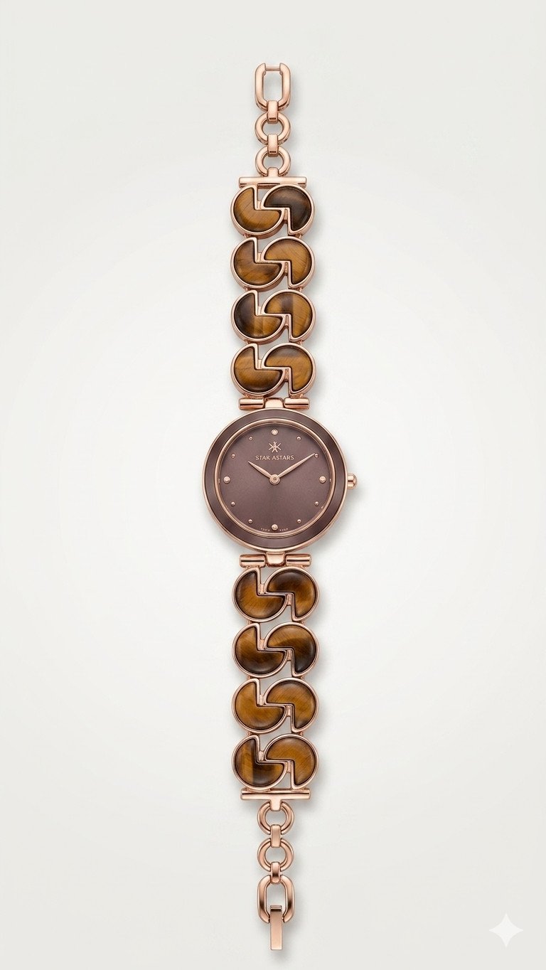 Anne Klein Women's Rose Gold-Tone and Brown Tiger's Eye Bangle Watch