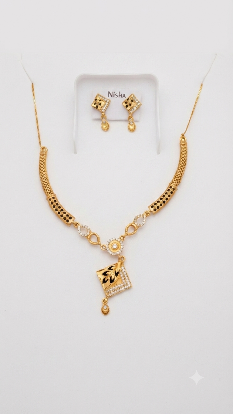 Elegant Gold-Tone and Black Enamel Mangalsutra Set with Diamond Accents