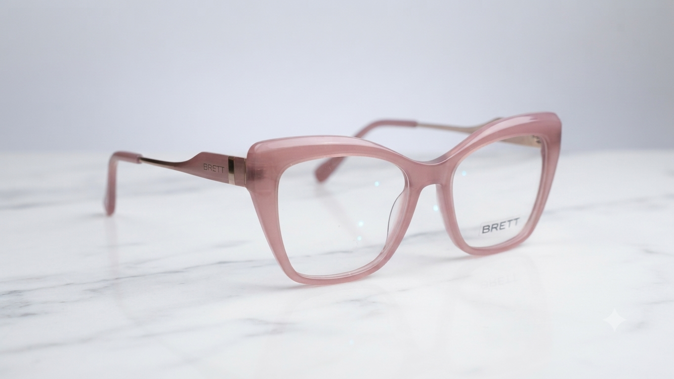 BRETT" Dusty-Rose Cat-Eye Eyeglasses with Gold Temples