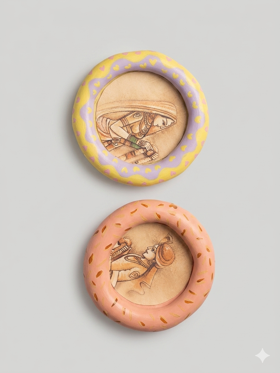Hand-Painted Decorative Wall Coasters or Mini-Frames Featuring Traditional Indian Portraits