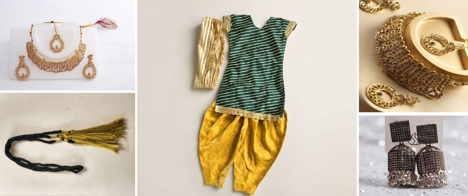 Festive Green & Yellow Striped Kurta with Dhoti and Traditional Accessories Set