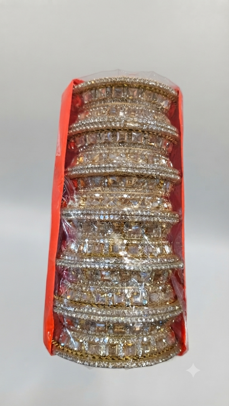 Crystal-Embellished Layered Bangle Stack in Packaging