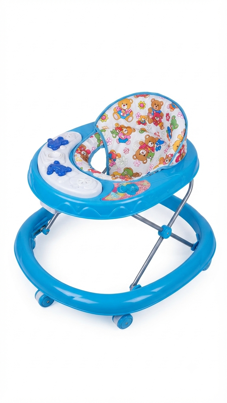 Blue Baby Activity Walker with Teddy Bear Seat Pad