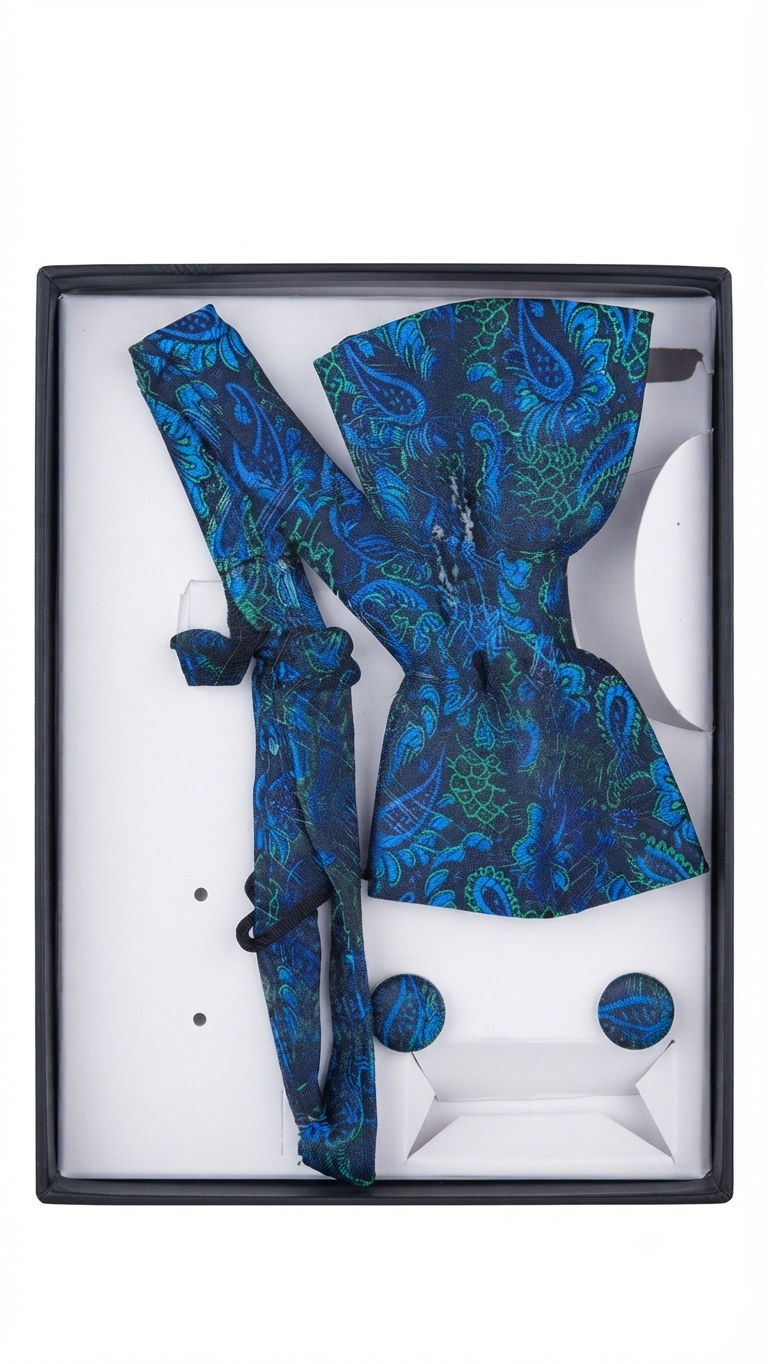Blue and Green Paisley Formal Accessory Set