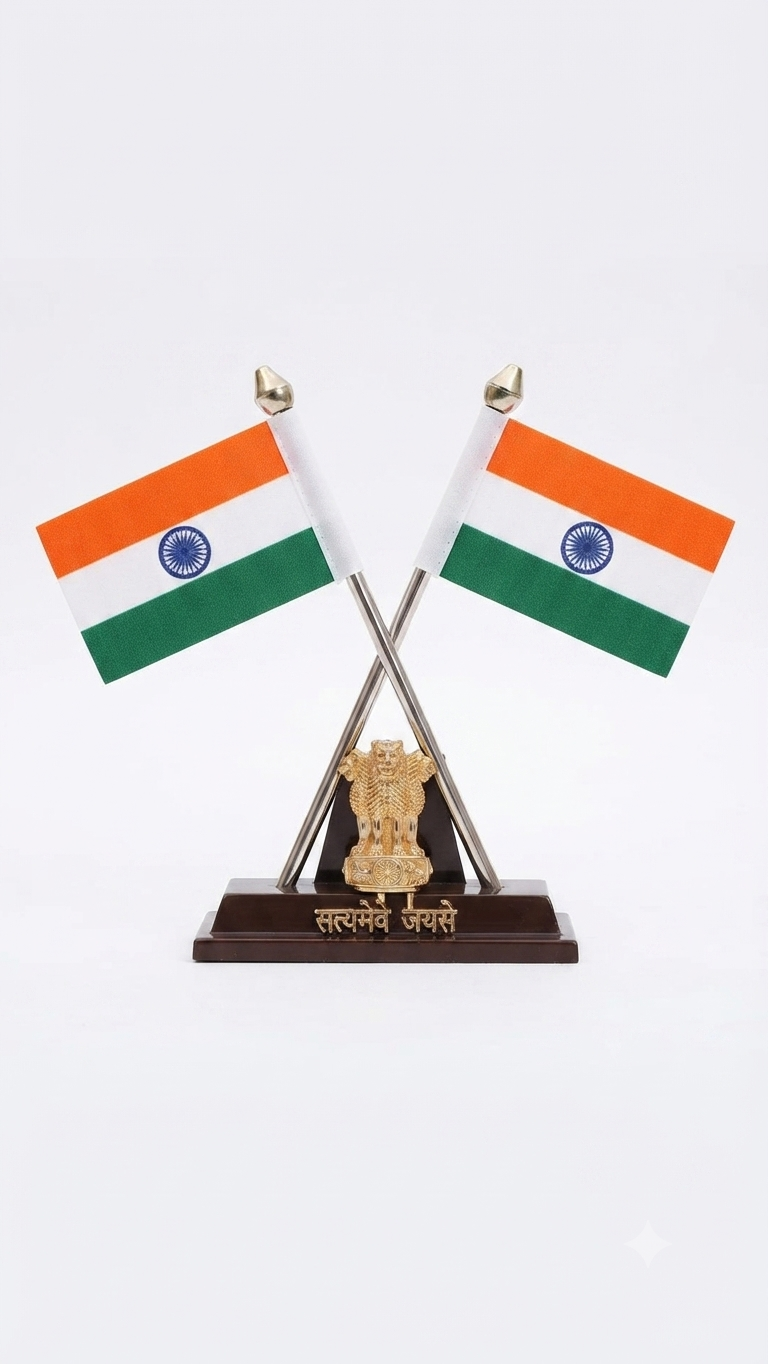 Satyameva Jayate Indian Desk Flag and Emblem Set