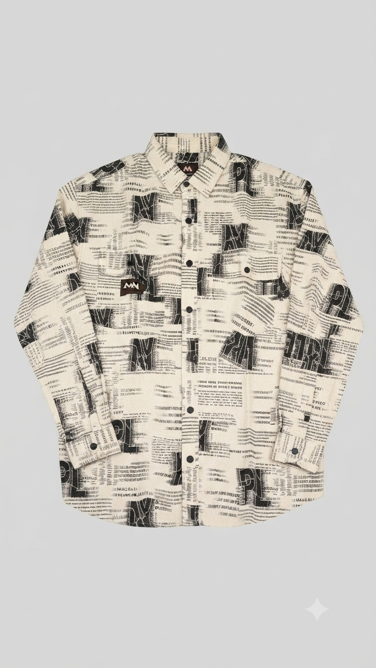 Men's All-Over Newspaper Print Shirt