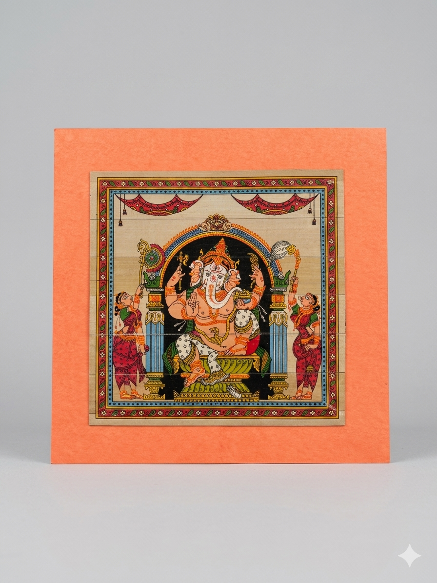 Traditional Tanjore-Style Ganesha Painting