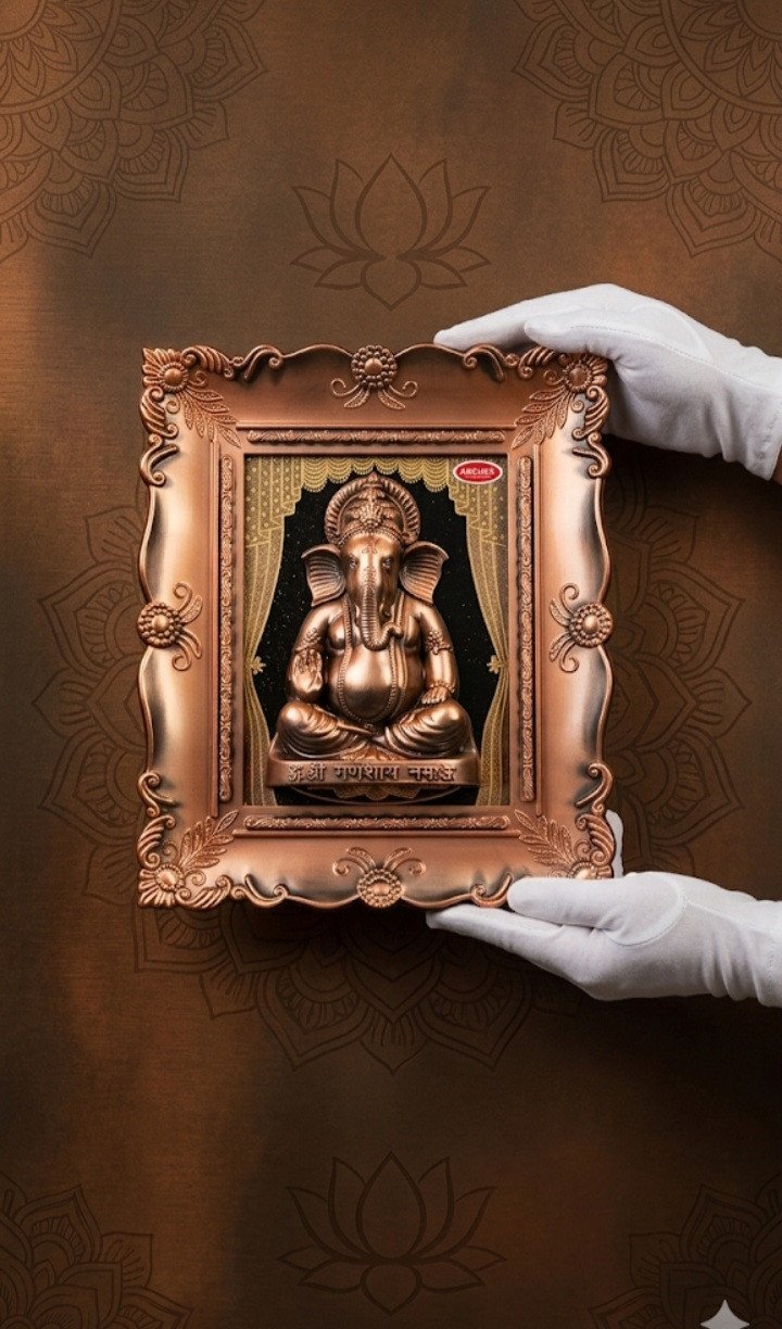 Ornate Copper-Tone Ganesha Framed Idol