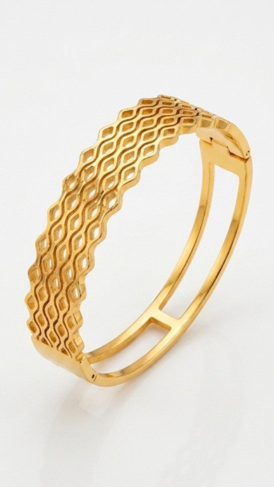 Gold Lattice Mesh Hinged Bangle