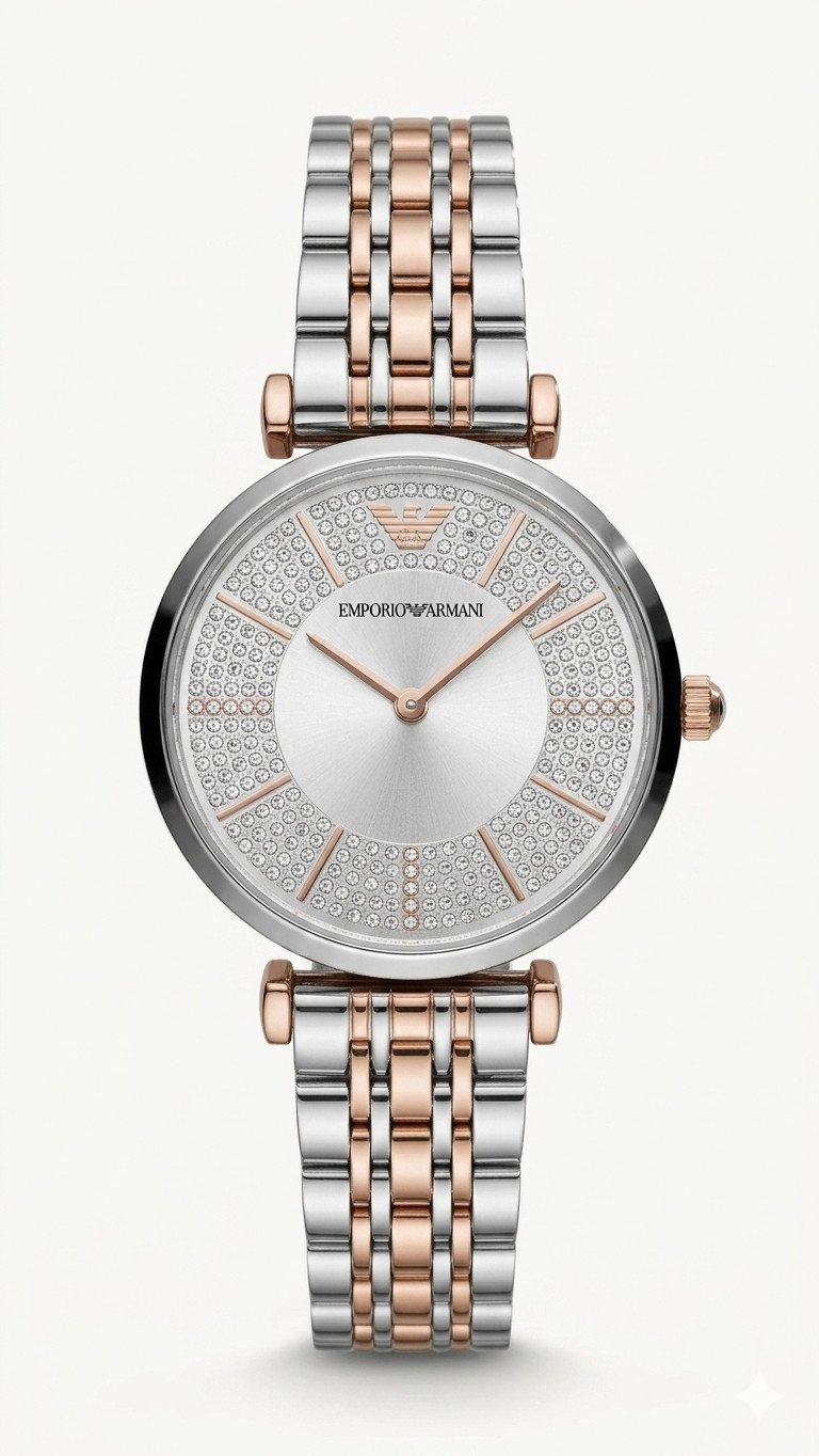 Emporio Armani Women's Two-Tone Crystal-Encrusted Pave Dial Gianni T-Bar Watch