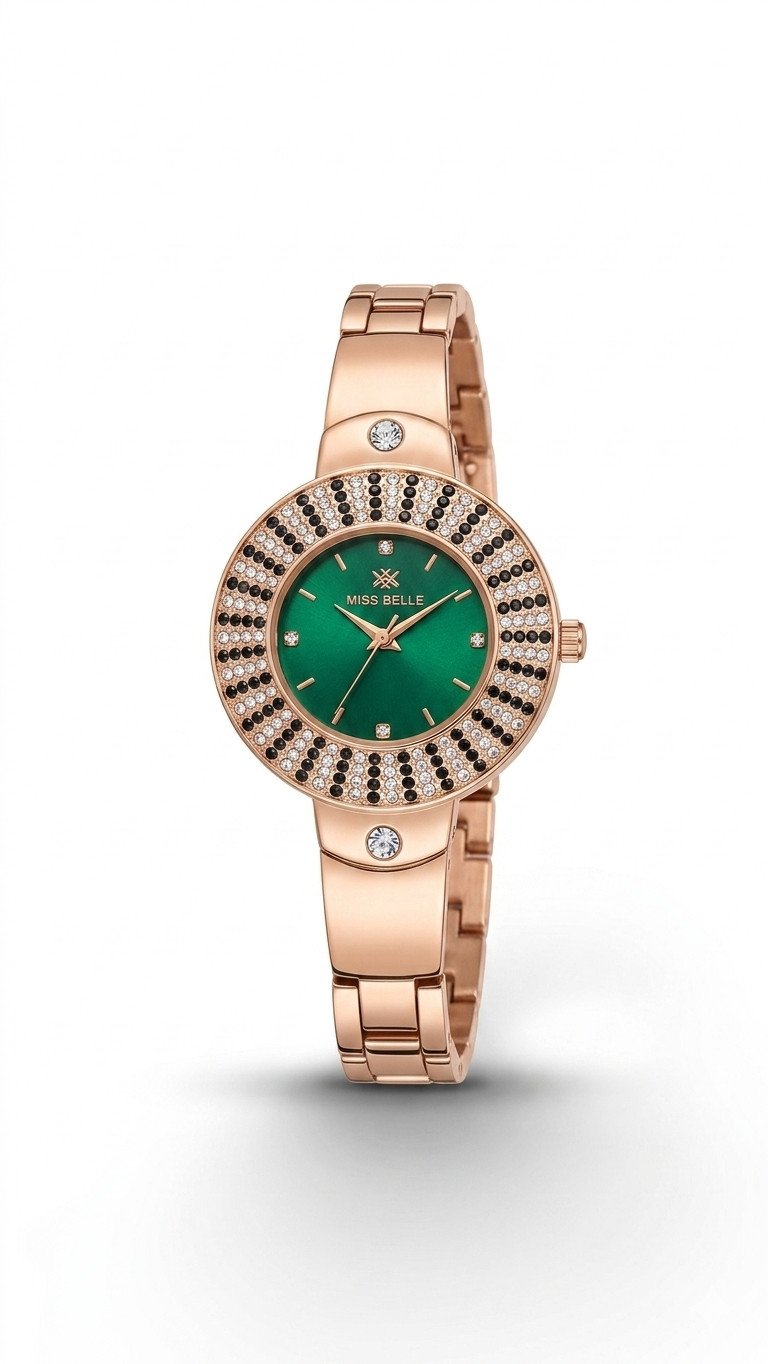 Miss Belle Rose Gold Emerald Shimmer Watch