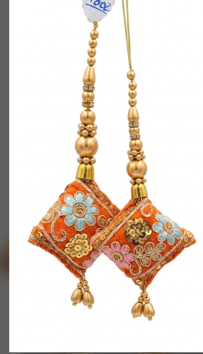 Hand-Embroidered Velvet and Pearl Latkan (Tassel) Pair