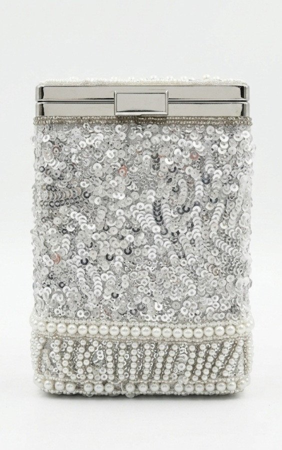 Silver Sequin and Pearl Clutch handbag