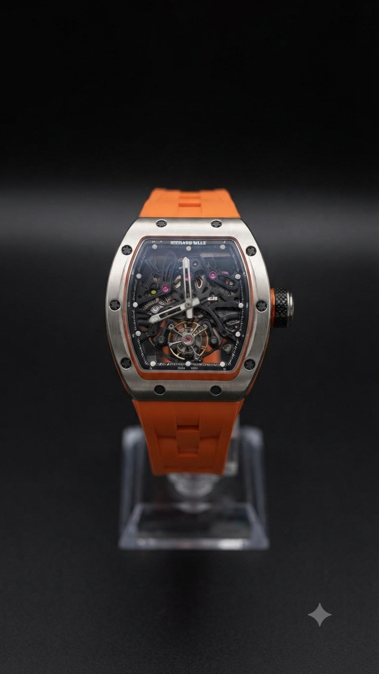 Richard Mille Skeleton Dial Luxury Watch (Orange Strap Edition)