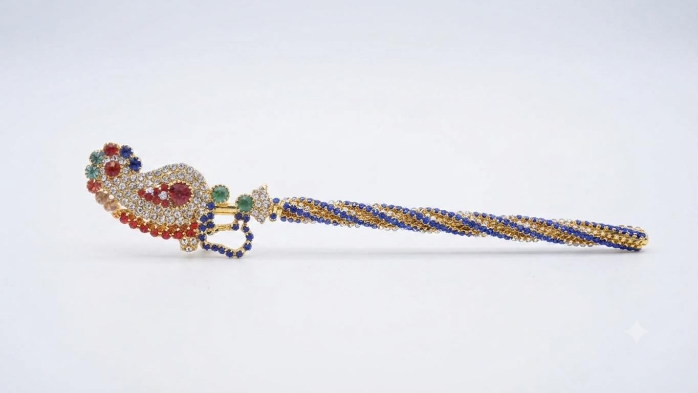 Jewel-Toned Crystal Peacock Basuri Scepter