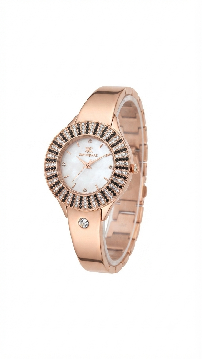 Time Square Rose Gold-Tone Women's Watch with Pave Bezel