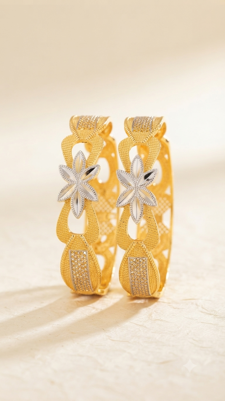 Exquisite Dual-Tone Filigree and Floral Designer Bangles
