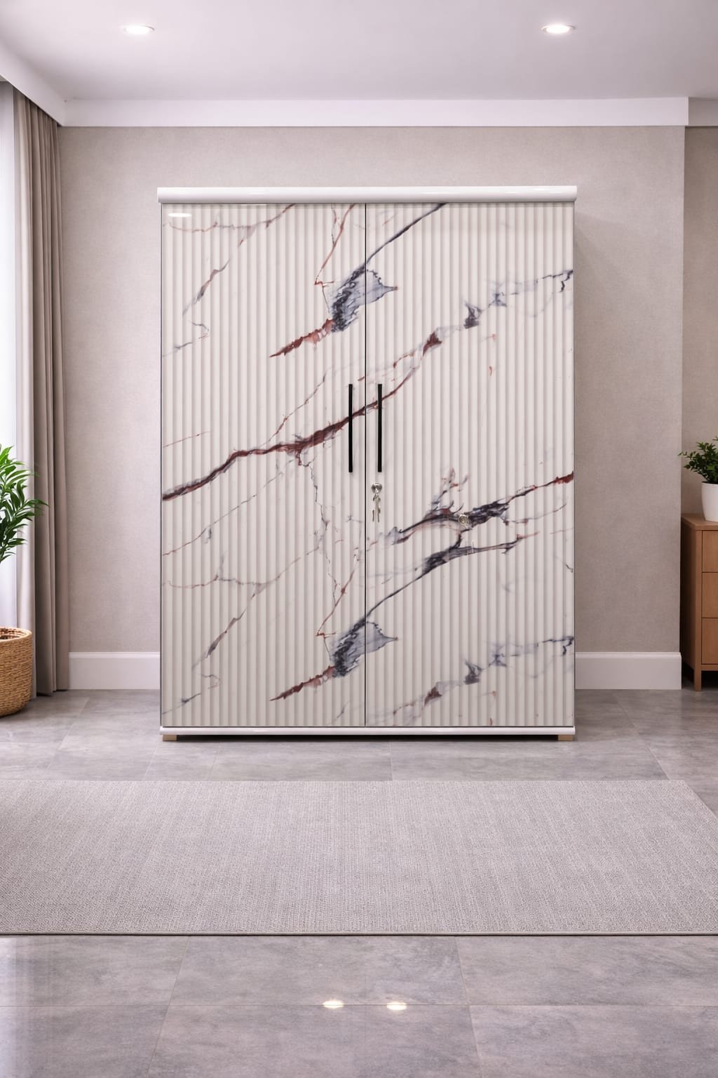 Modern 2-Door Fluted Marble Wardrobe