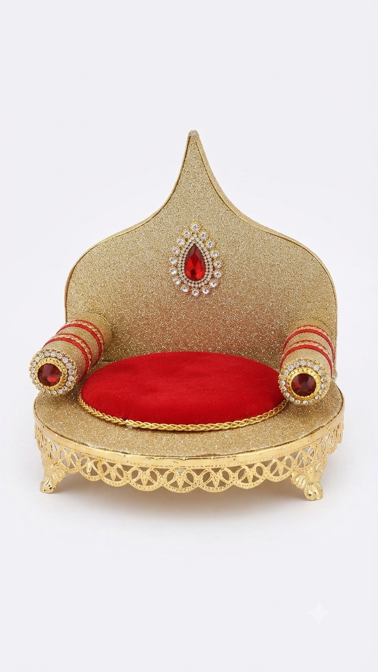Ornate Gold & Red Velvet Deity Throne (Singhasan)