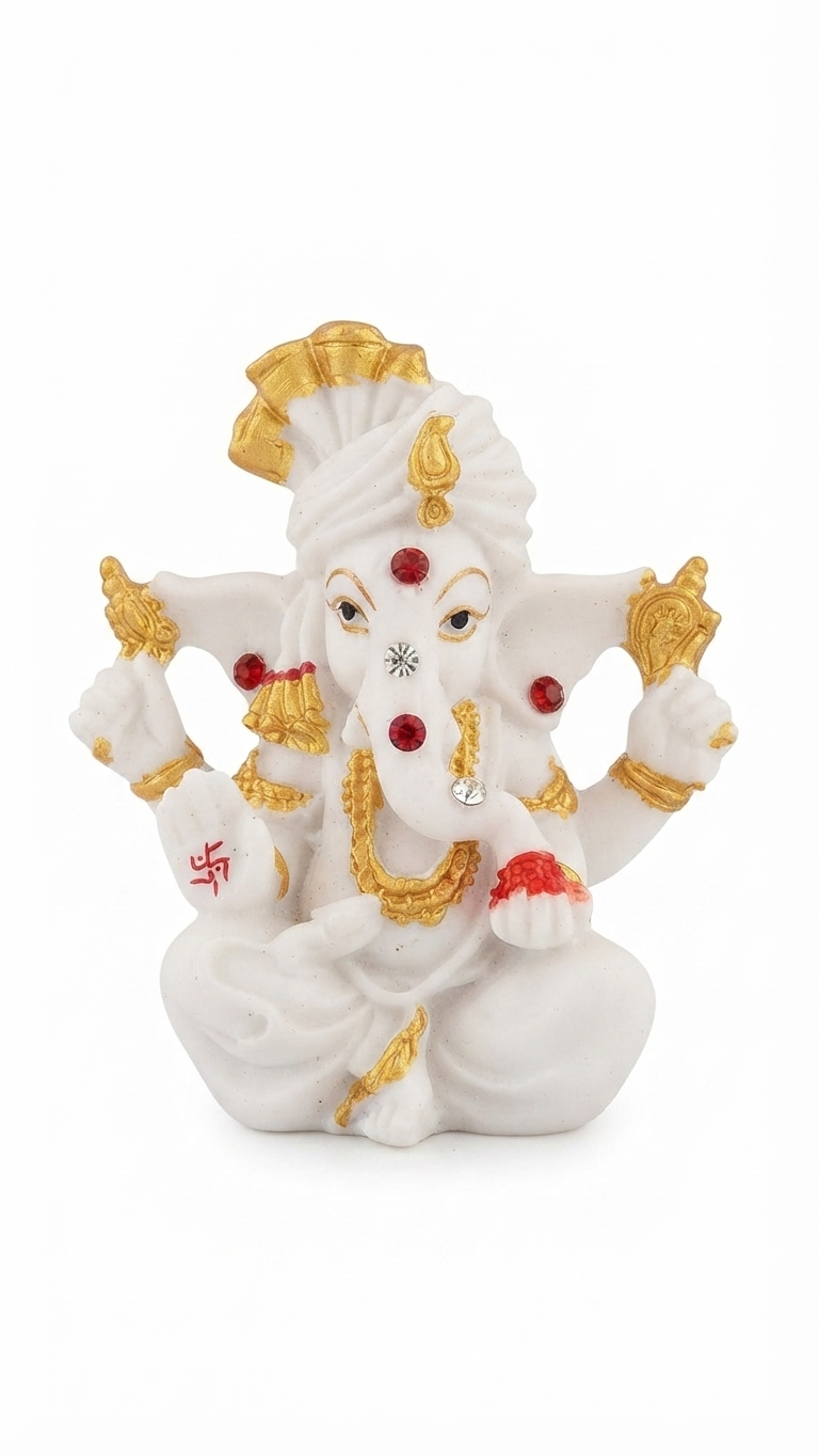 White and Gold Lord Ganesha Idol