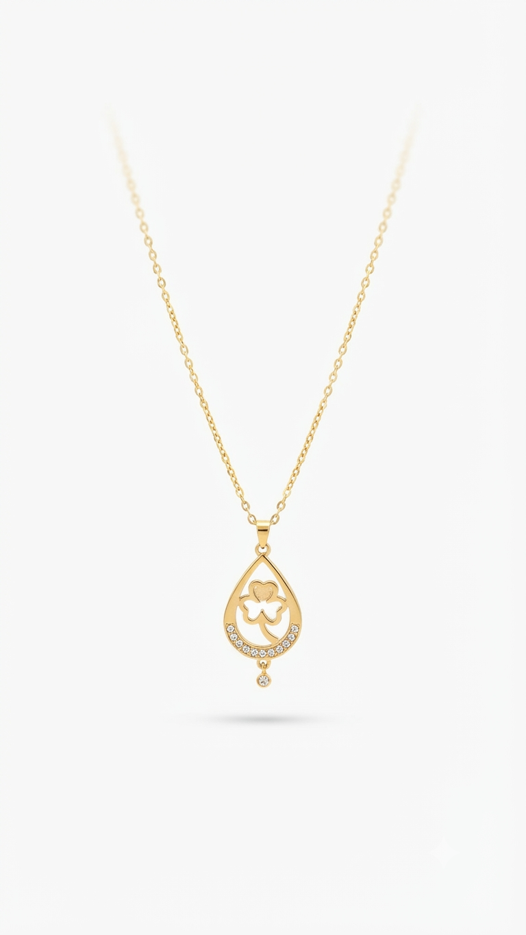 Gold-Tone Teardrop Shamrock Pendant Necklace