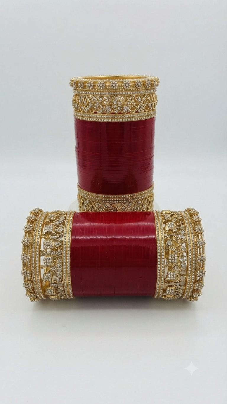 Royal Red and Gold Kundan-Style Bridal Chura Set