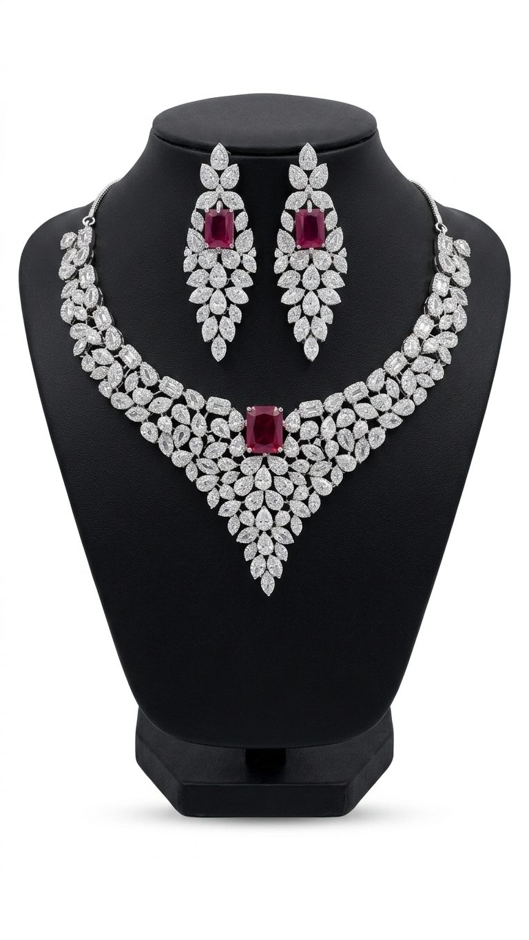 Diamond & Ruby Cluster Jewelry Set