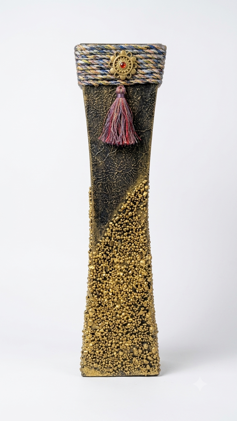 Textured Metallic Gold & Black Pebble-Style Floor Vase