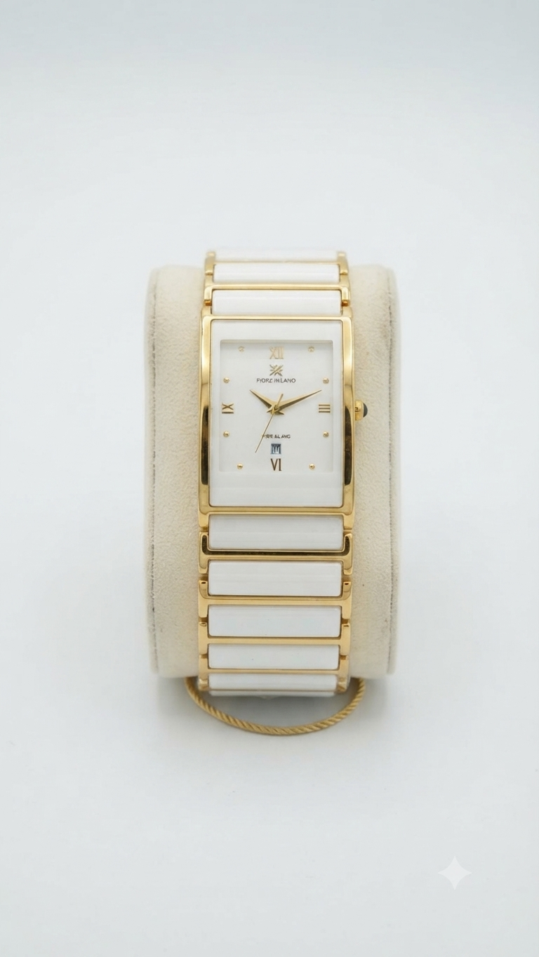 Fiore Milano Rectangular Ceramic and Gold Watch