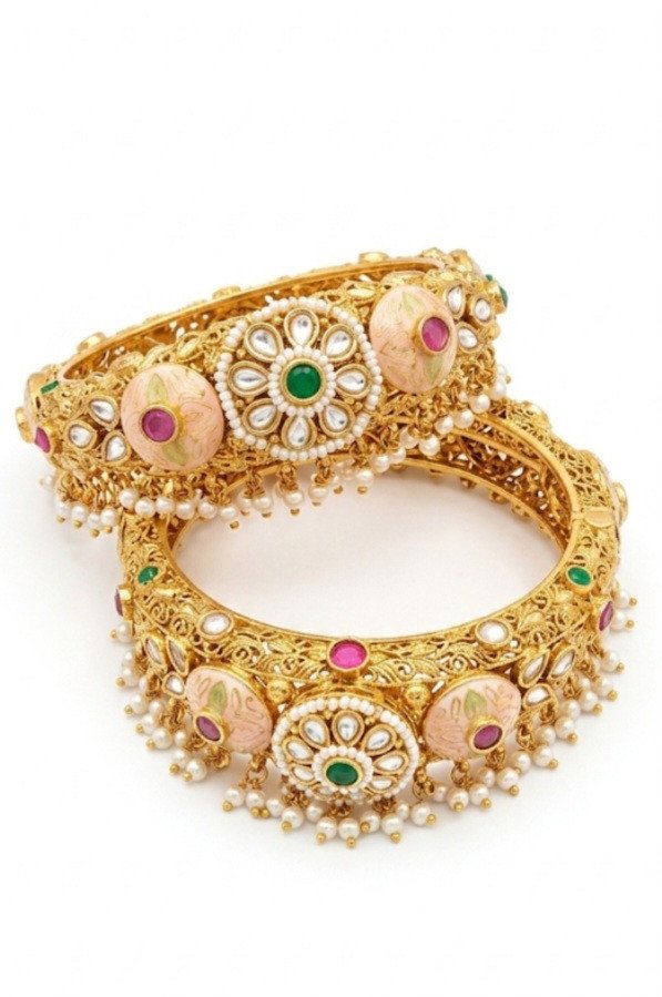 antique gold-plated kundan bangles