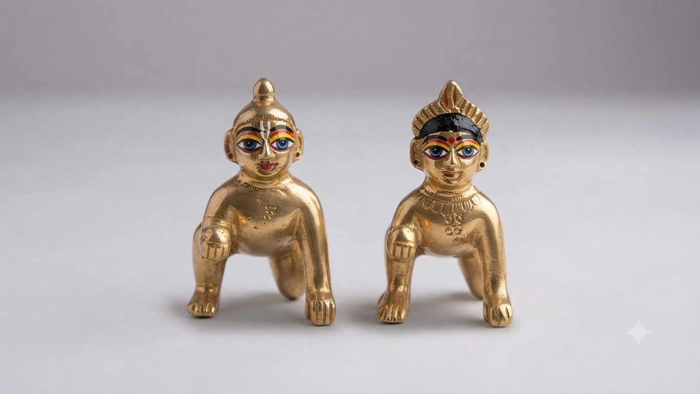 Pair of Brass Laddu Gopal and Radha Ji Idols