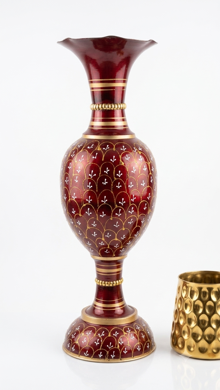 Hand-Painted Maroon and Gold Traditional Pedestal Vase