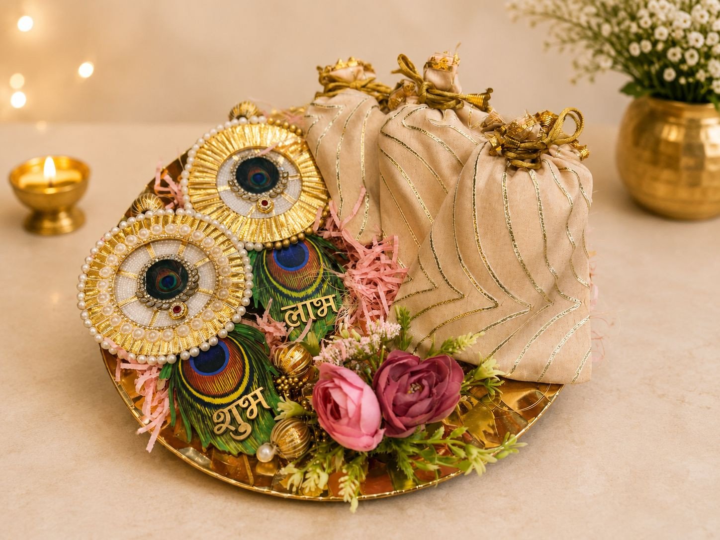 Peacock Theme Shubh Labh Diwali Hamper / Pooja Gift Platter