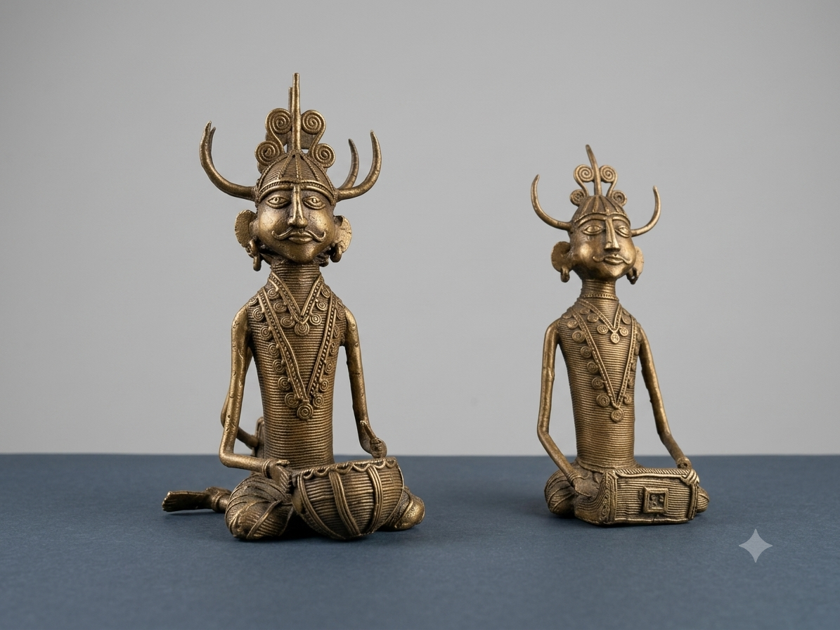 Traditional Bastar Tribal Dokra Metal Figurines: Seated Musicians